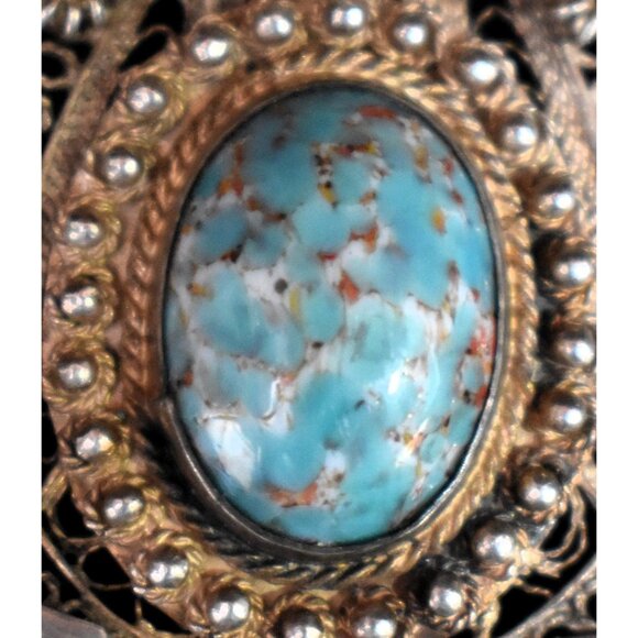 Vtg Large 925 Sterling Silver Filigree Pendant w/Blue Stone & Dangles - Picture 2 of 9